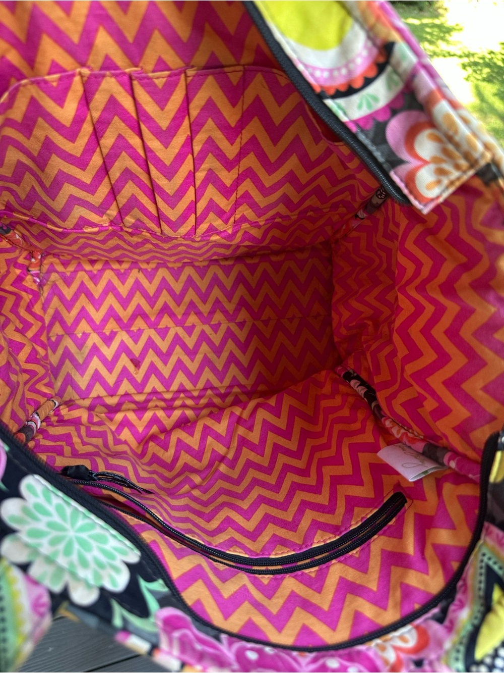 Vera Bradley Retired Ziggy Zinnia Quilted Tote with Pink, Orange & Yellow - Picture 7 of 7